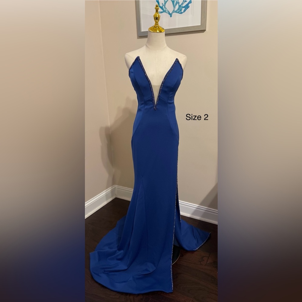 Jovani Royal Blue Plunging Neckline Prom Dress